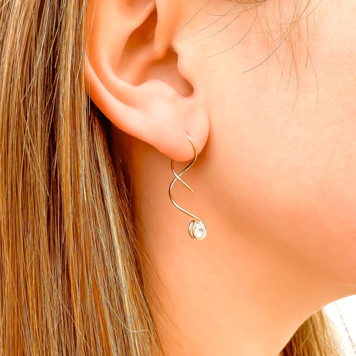 Drop Spiral Earrings, 14K Gold Filled