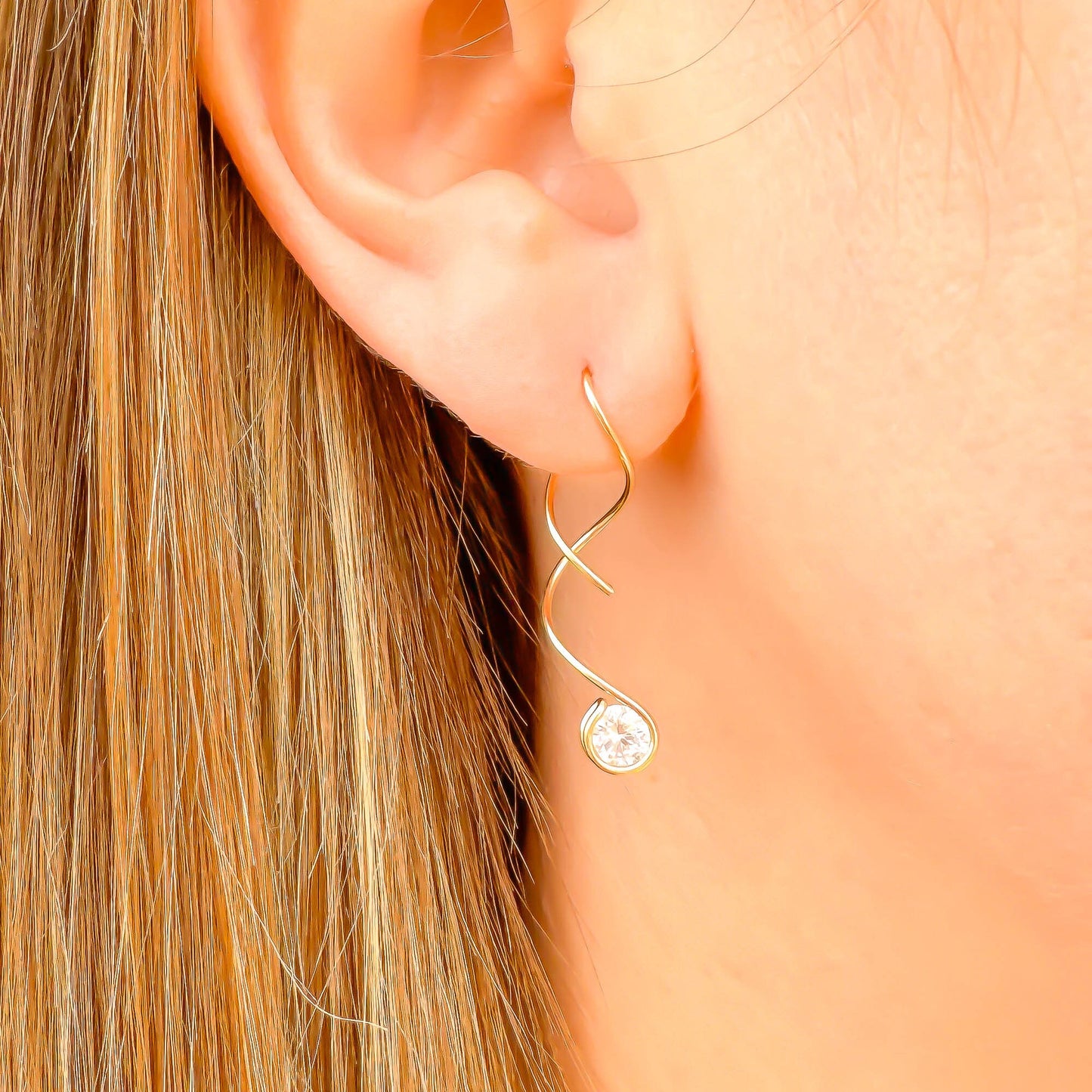 Drop Spiral Earrings, 14K Gold Filled
