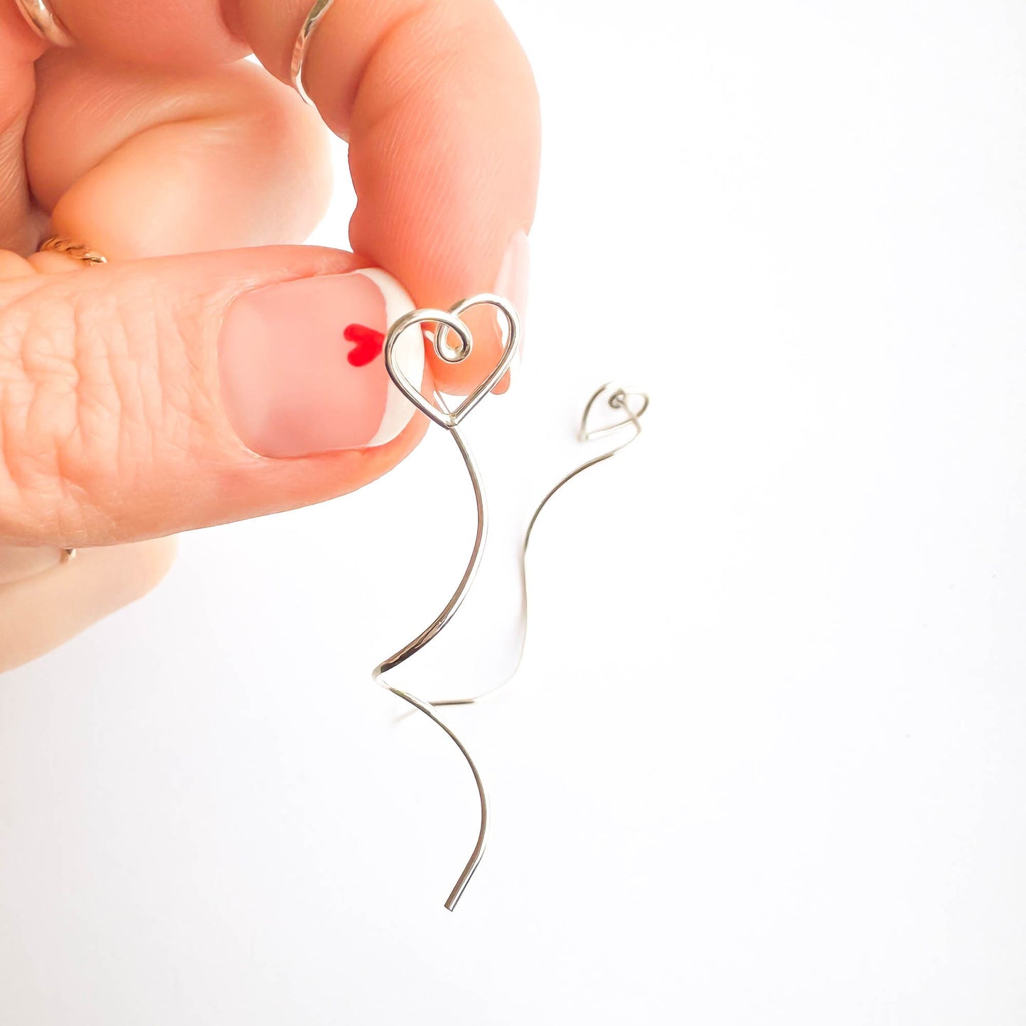 Heart Spiral Threader Earrings, Sterling Silver