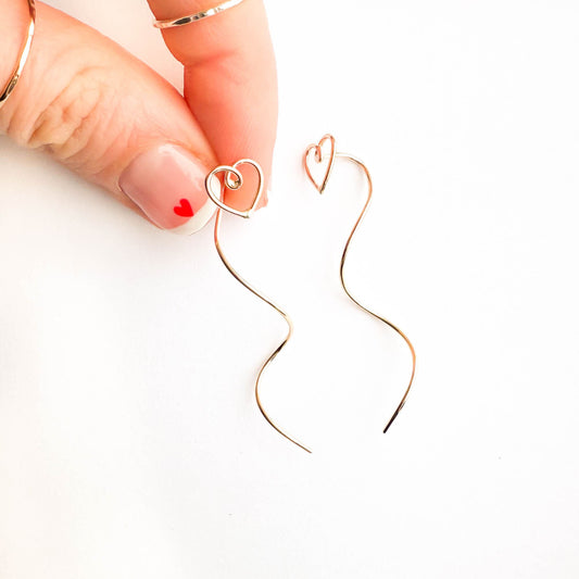 Heart Spiral Threader Earrings, 14K Gold Filled