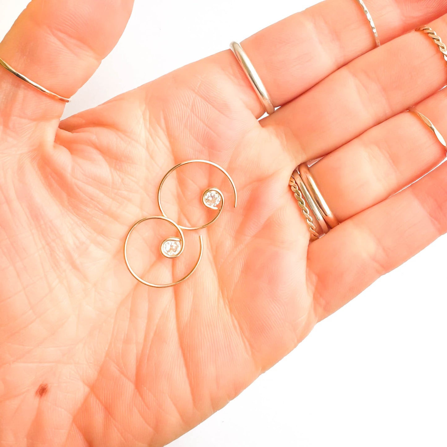Mini CZ Spiral Hoop Earrings, 14K Gold Filled