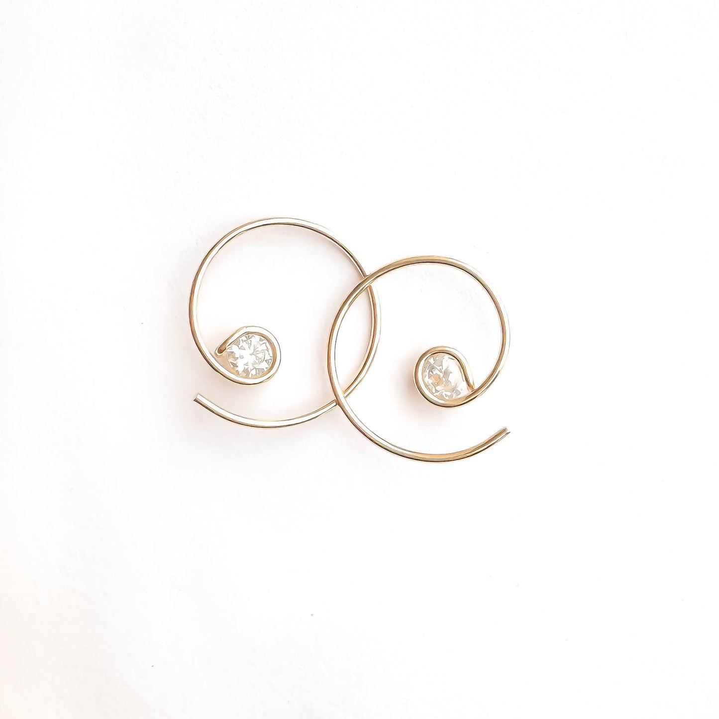 Mini CZ Spiral Hoop Earrings, 14K Gold Filled