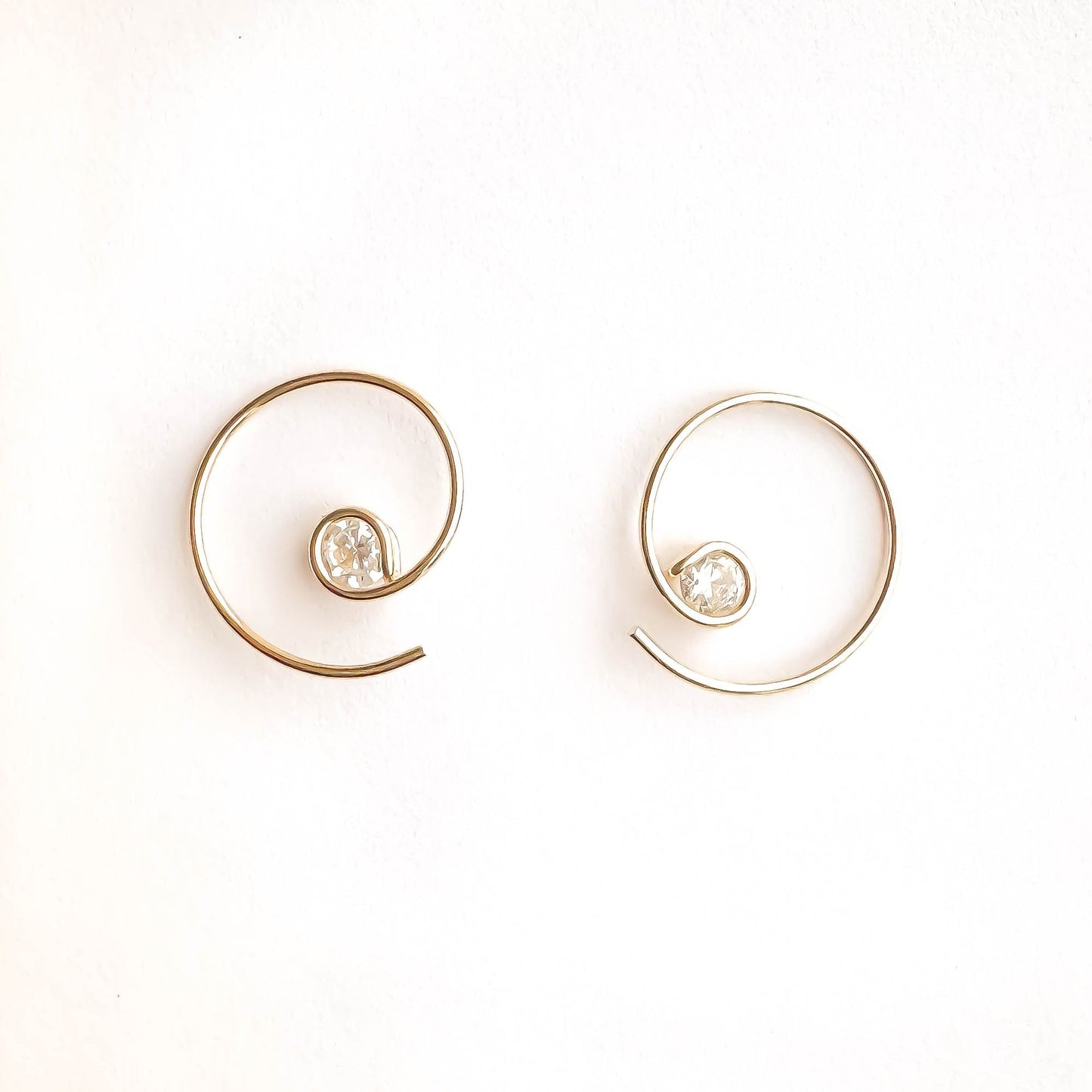 Mini CZ Spiral Hoop Earrings, 14K Gold Filled