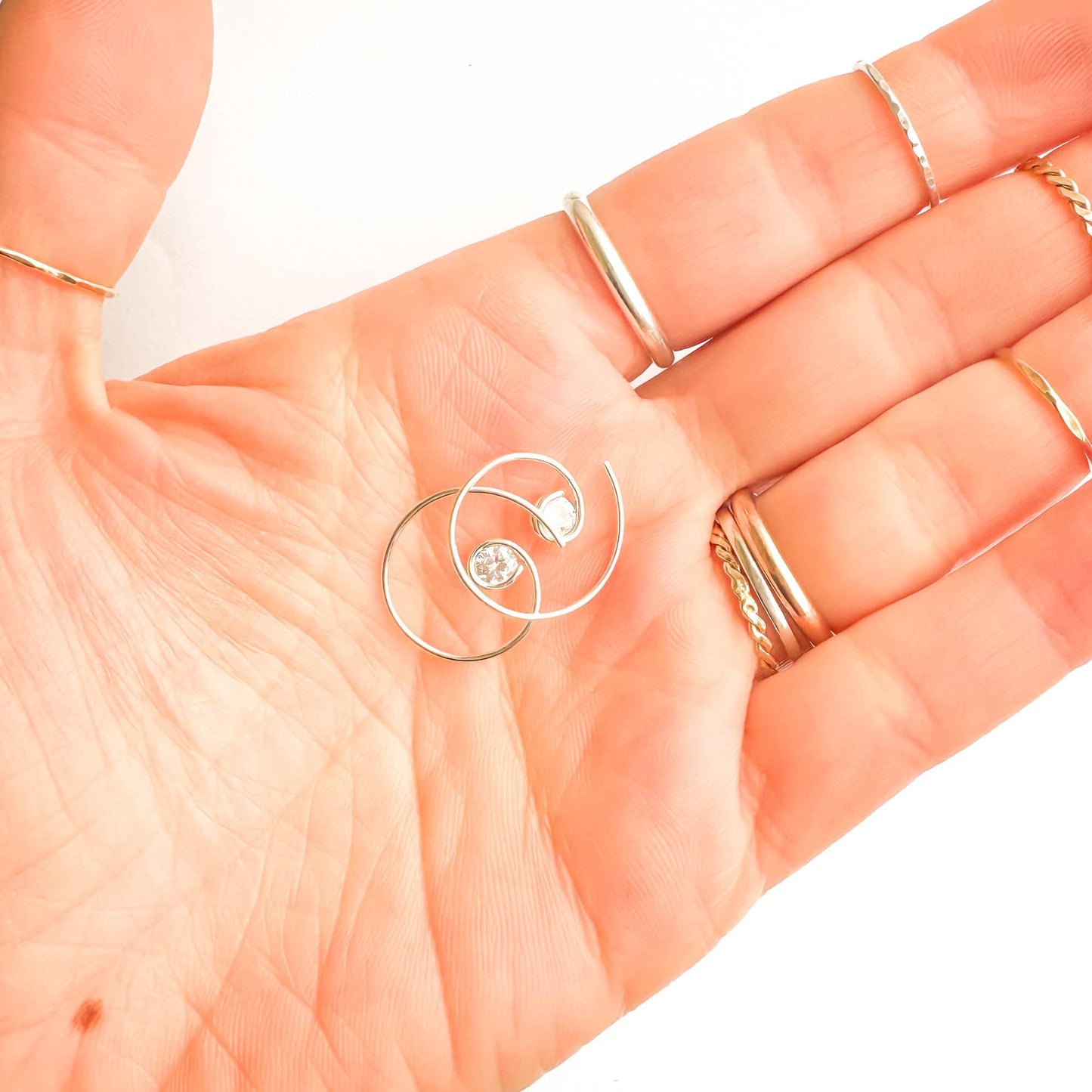 Mini CZ Spiral Hoop Earrings, Sterling Silver