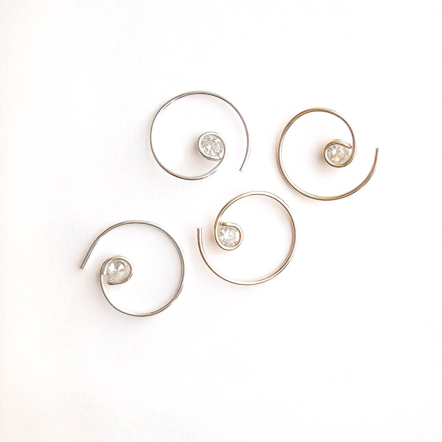 Mini CZ Spiral Hoop Earrings, Sterling Silver