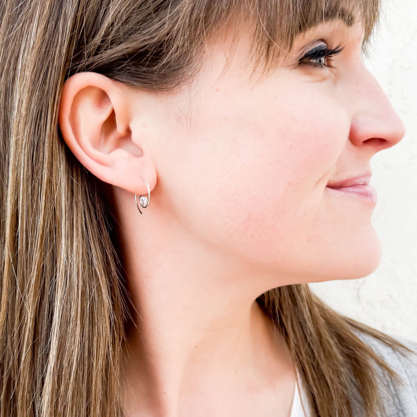 Mini CZ Spiral Hoop Earrings, Sterling Silver