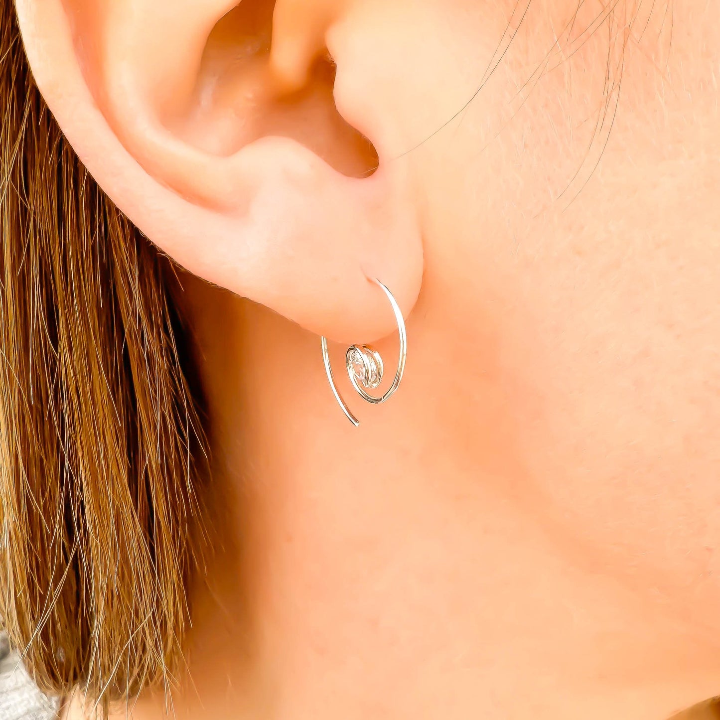 Mini CZ Spiral Hoop Earrings, Sterling Silver