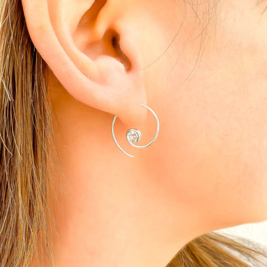 Mini CZ Spiral Hoop Earrings, Sterling Silver