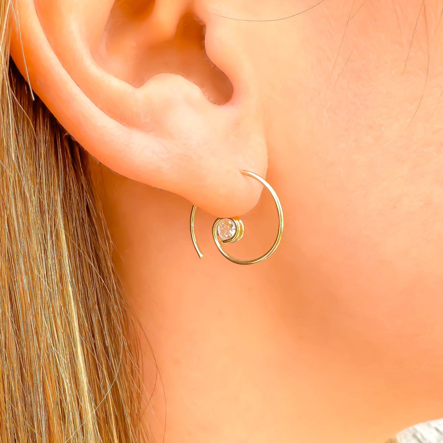 Mini CZ Spiral Hoop Earrings, 14K Gold Filled