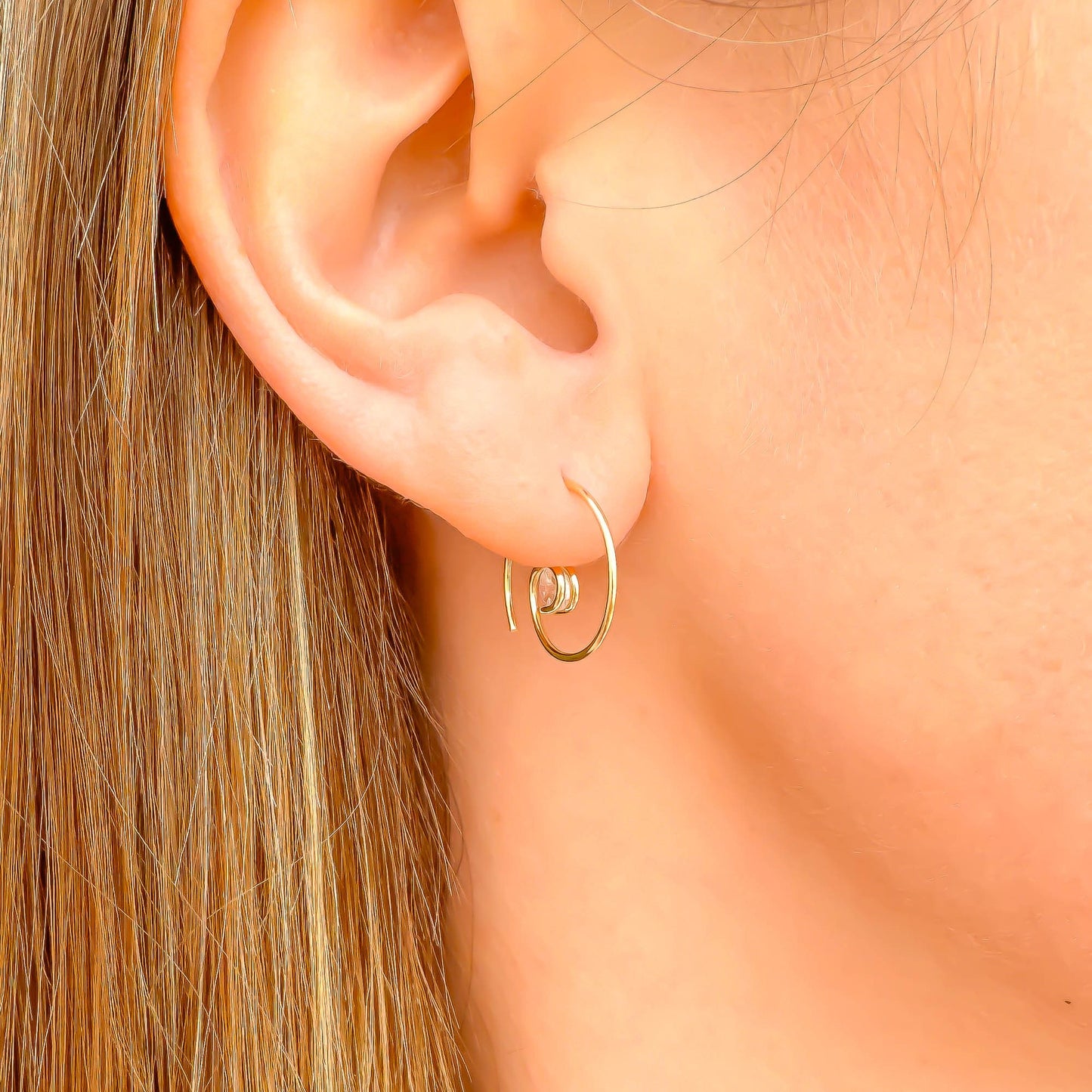 Mini CZ Spiral Hoop Earrings, 14K Gold Filled