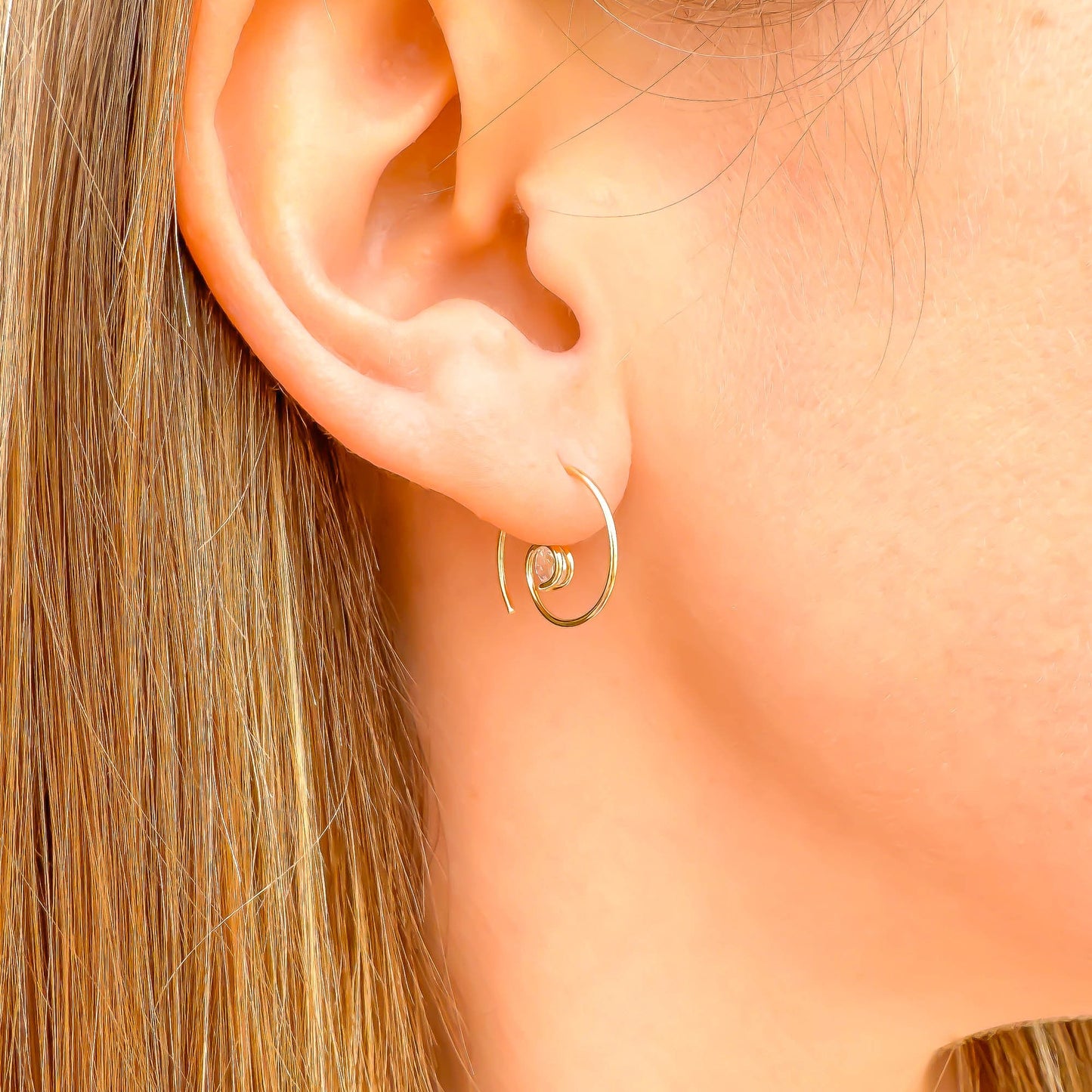 Mini CZ Spiral Hoop Earrings, 14K Gold Filled