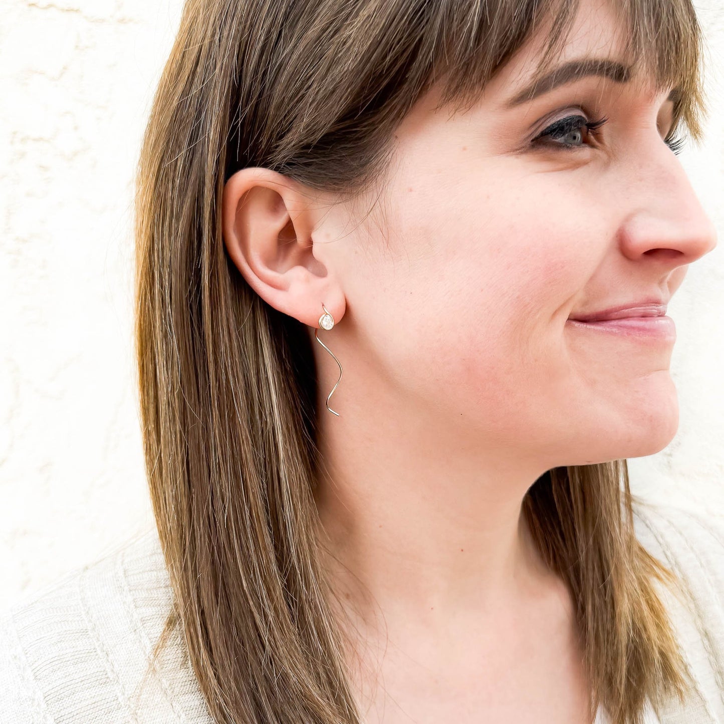 CZ Spiral Threader Earrings, 14K Gold Filled