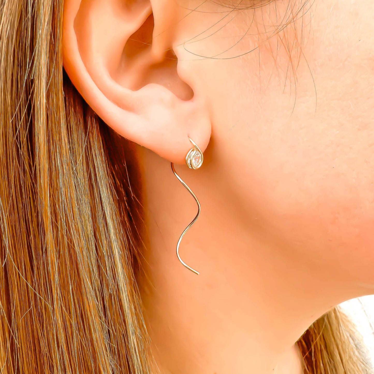 CZ Spiral Threader Earrings, 14K Gold Filled