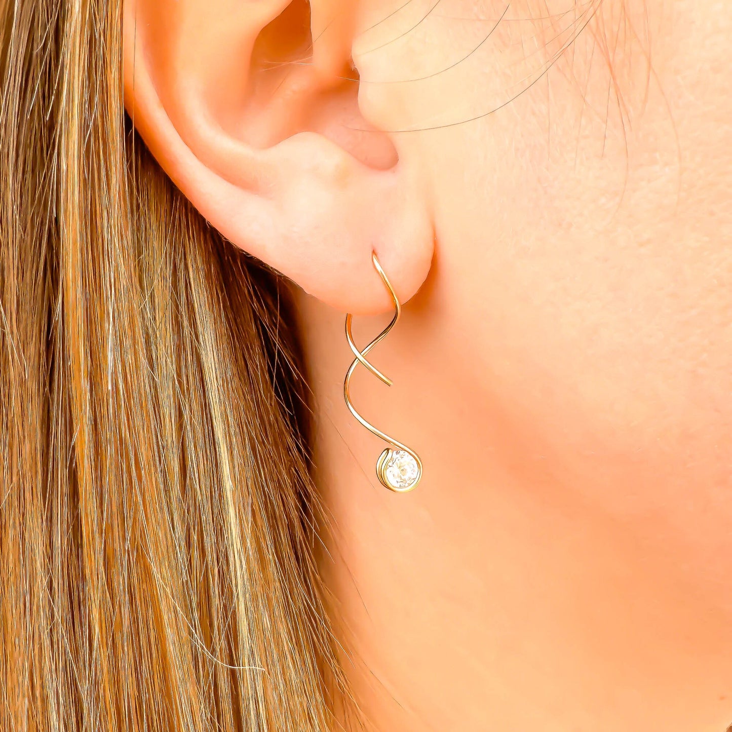 Drop Spiral Earrings, 14K Gold Filled