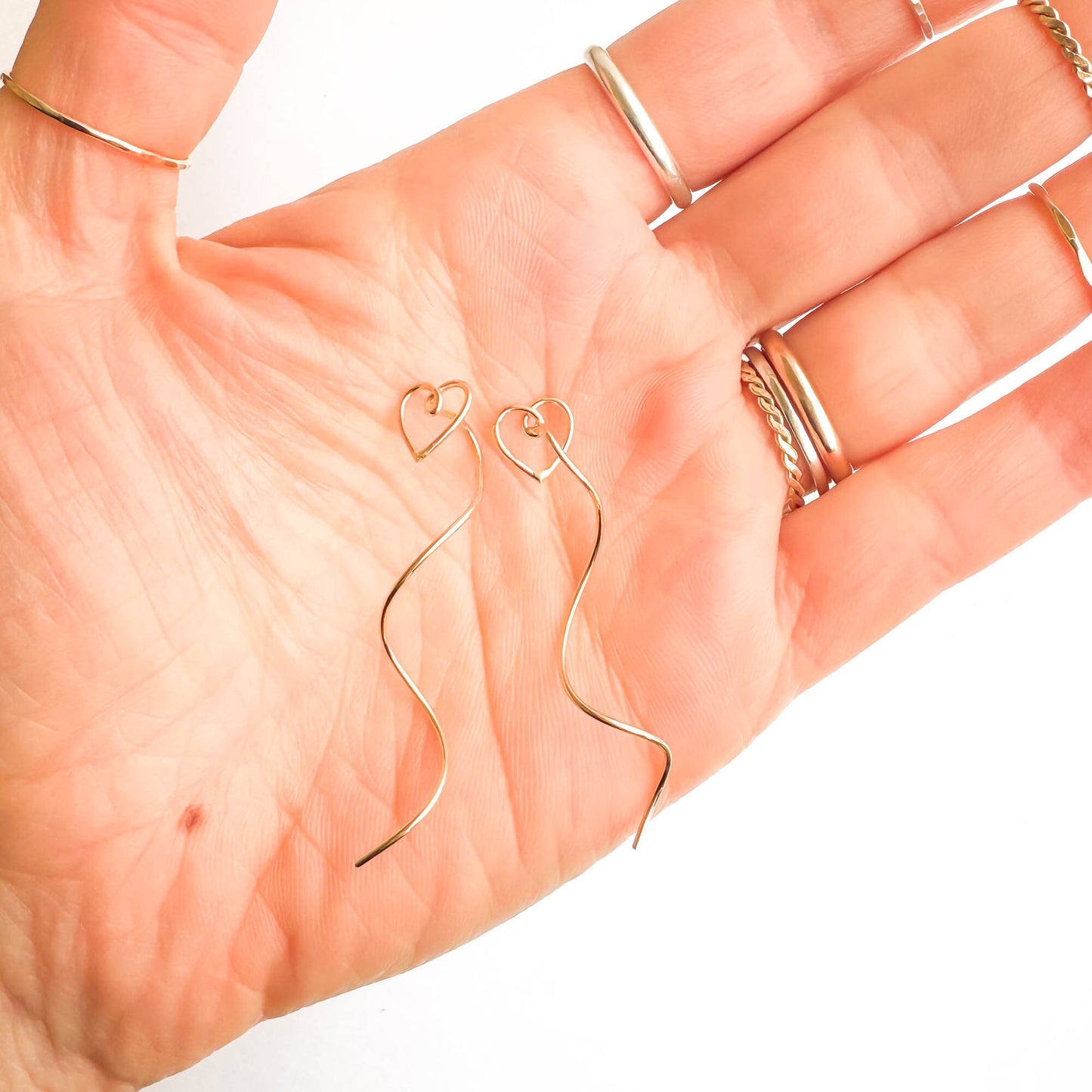 Heart Spiral Threader Earrings, 14K Gold Filled