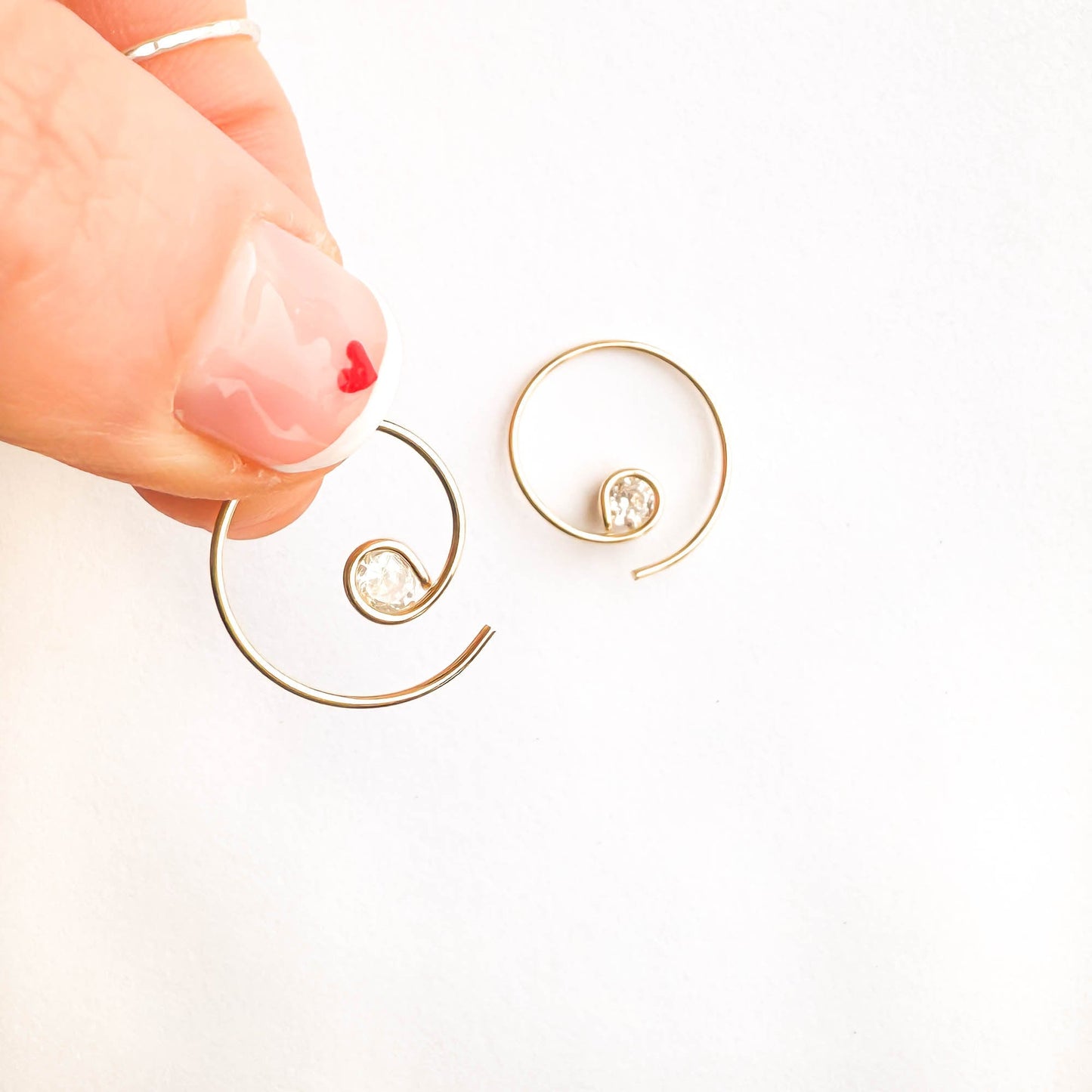 Mini CZ Spiral Hoop Earrings, 14K Gold Filled