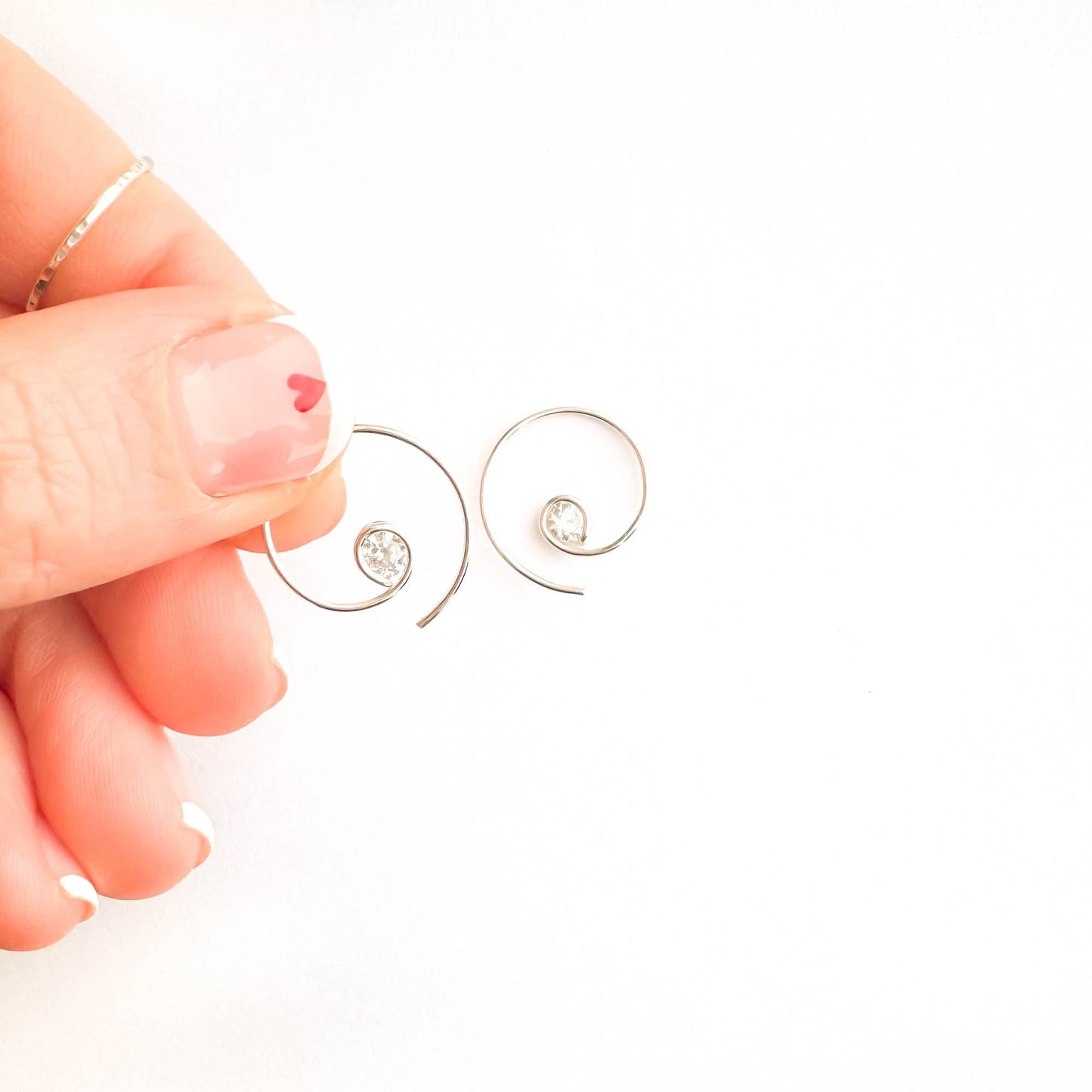 Mini CZ Spiral Hoop Earrings, Sterling Silver