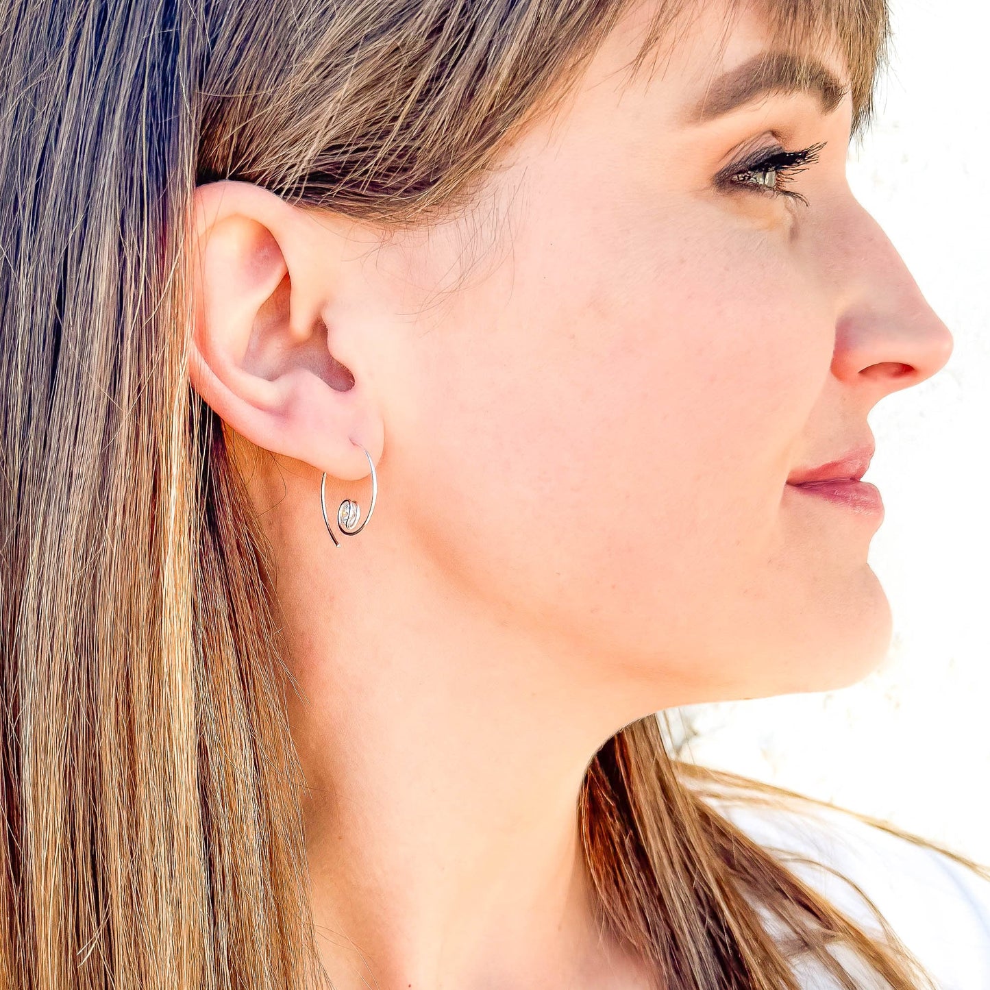 Threader CZ Spiral Hoop Earrings, Sterling Silver