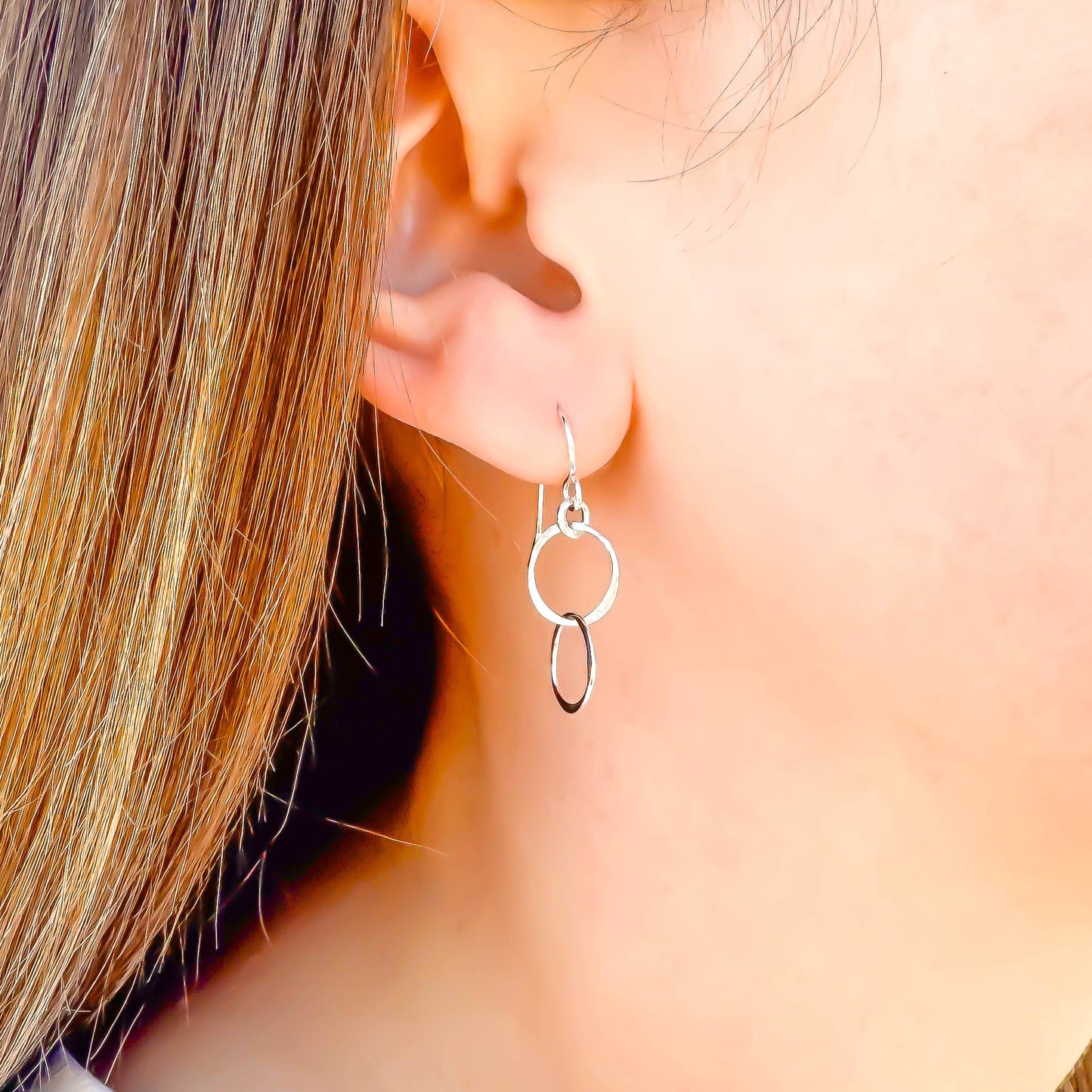 Double Circle Dangle Earrings, Sterling Silver