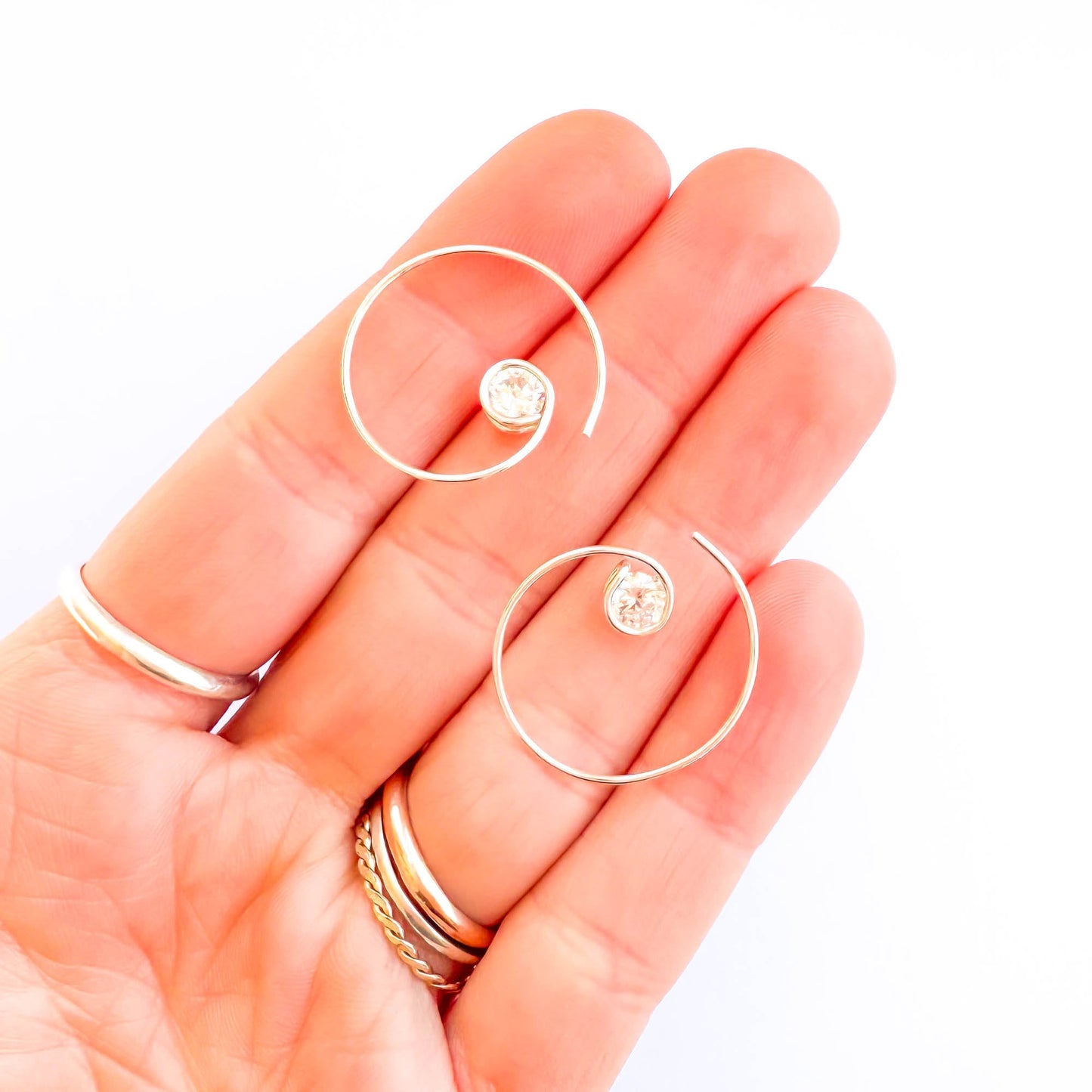 Threader CZ Spiral Hoop Earrings, Sterling Silver