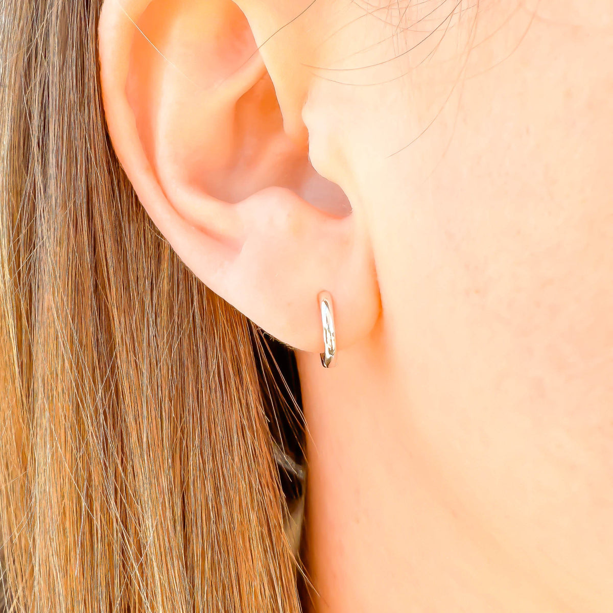 Solid 14K White Gold Small Click Hoops, 8mm