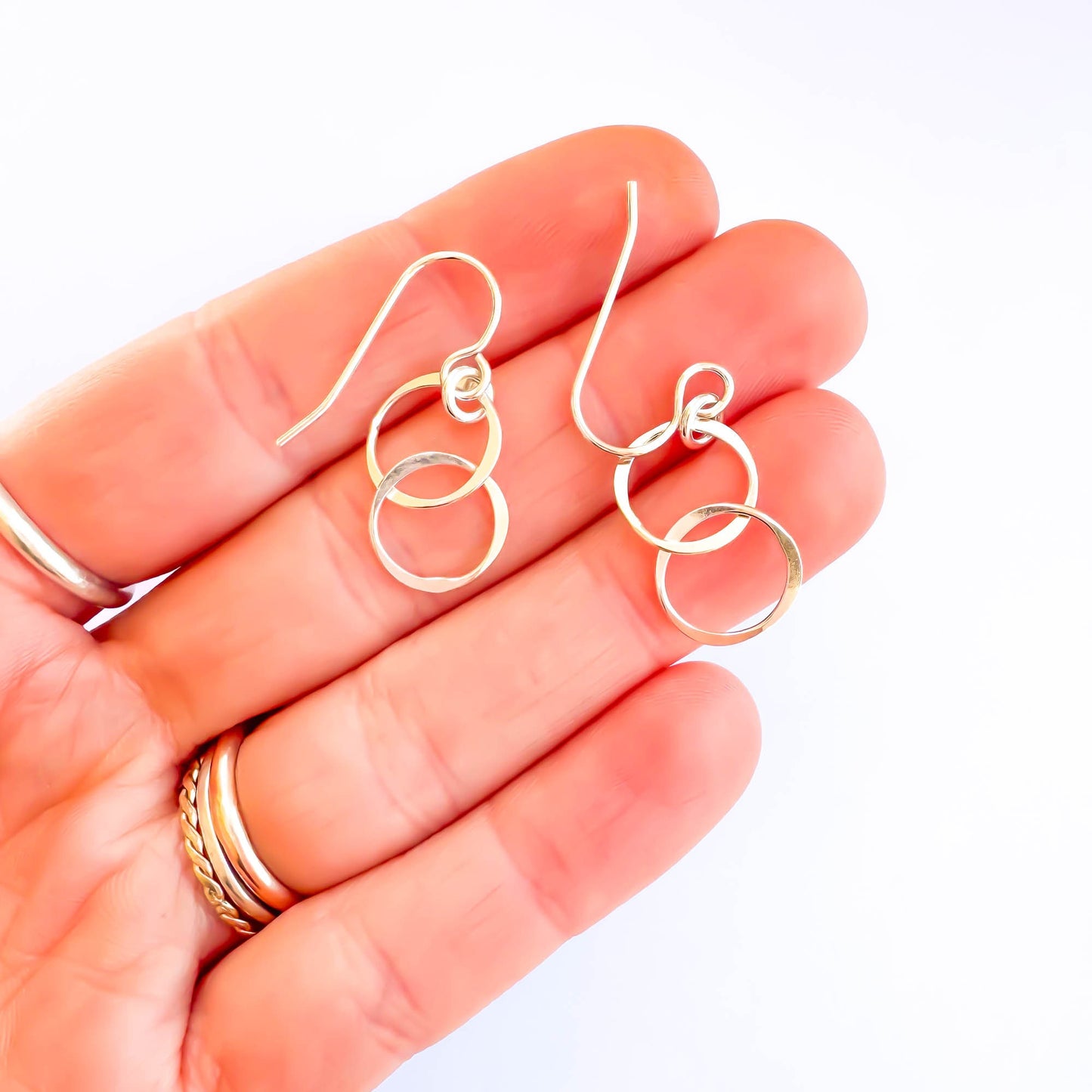 Double Circle Dangle Earrings, Sterling Silver
