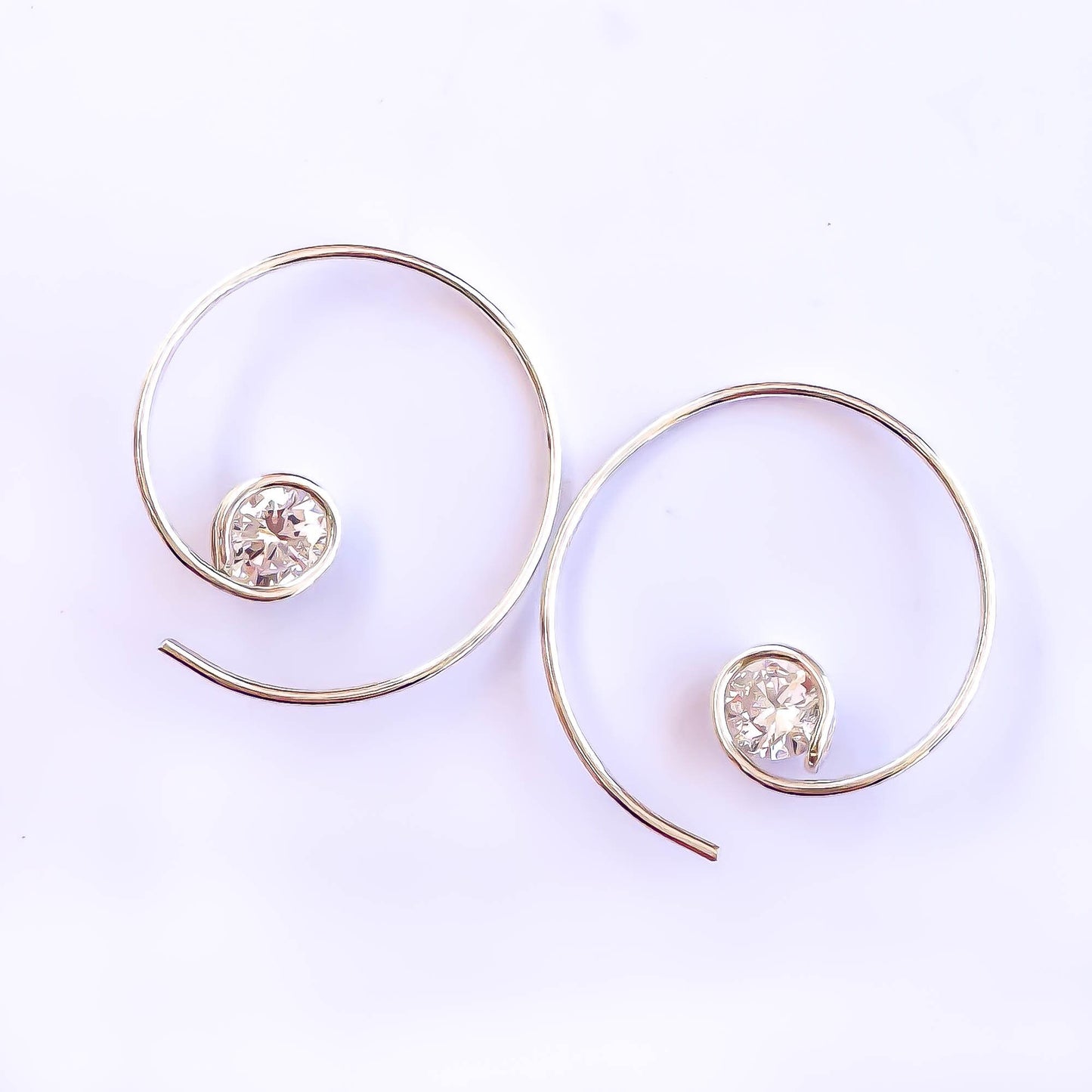 Threader CZ Spiral Hoop Earrings, Sterling Silver