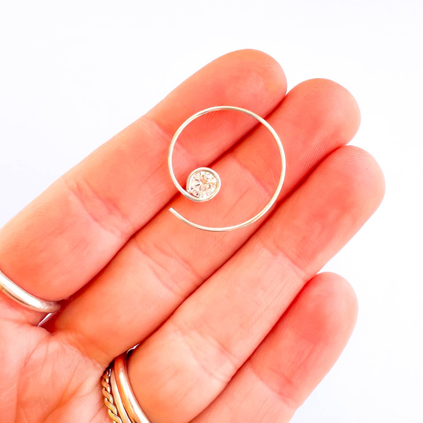 Threader CZ Spiral Hoop Earrings, Sterling Silver
