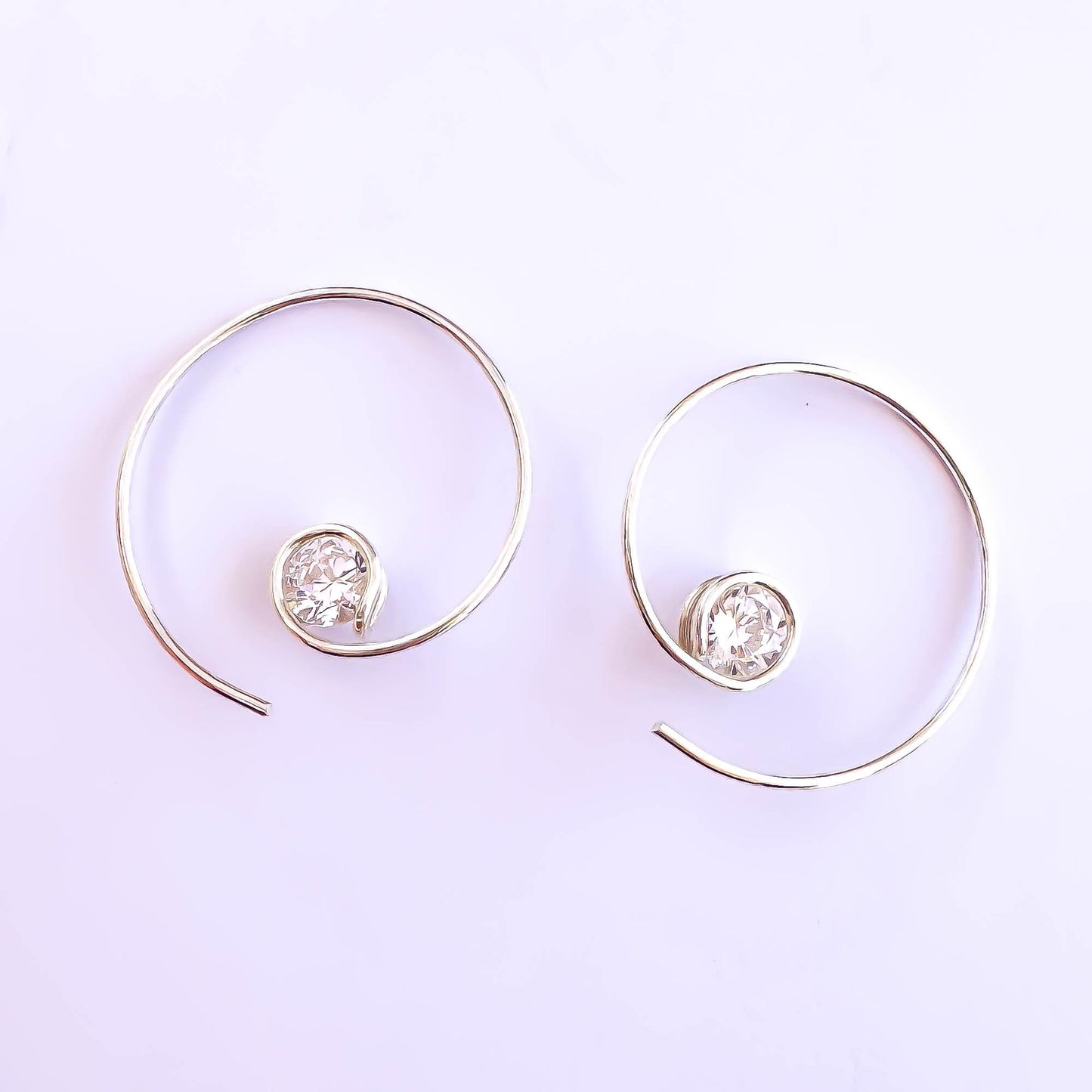 Threader CZ Spiral Hoop Earrings, Sterling Silver
