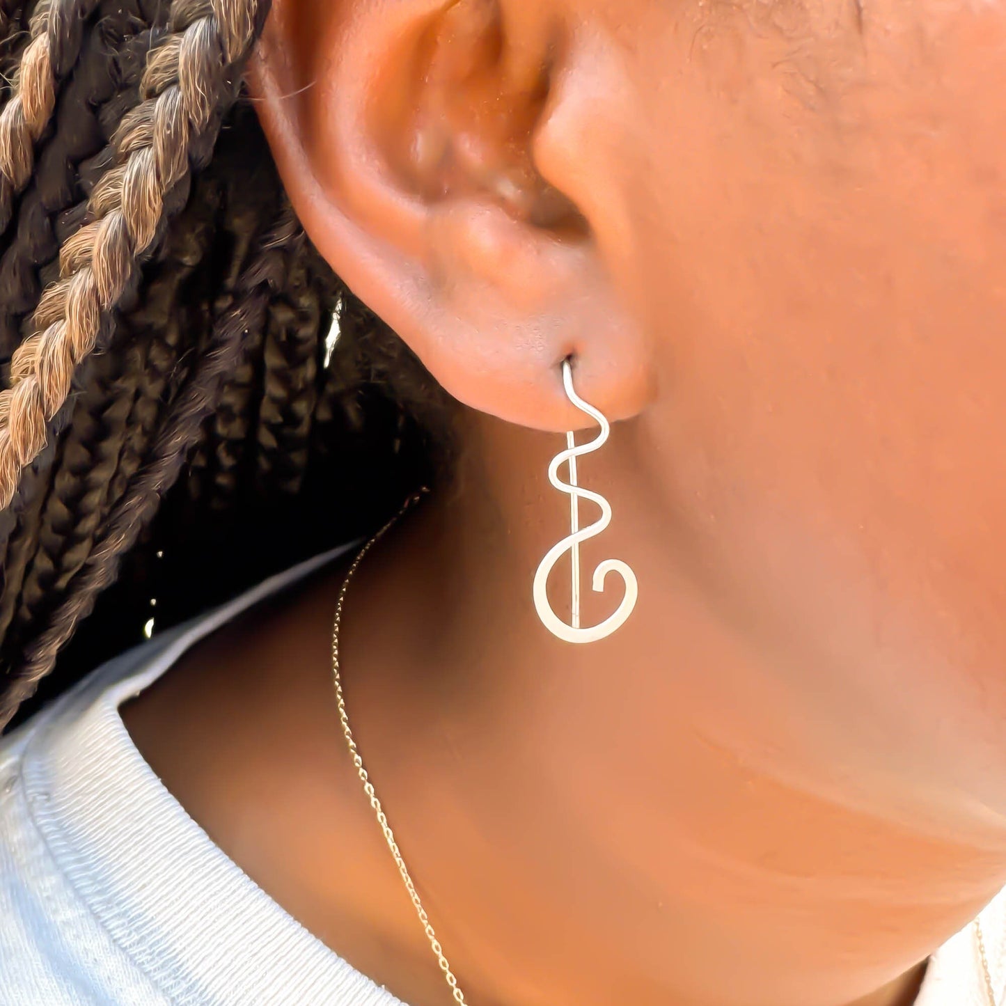 Squiggle Slip Through Earrings, Sterling Silver