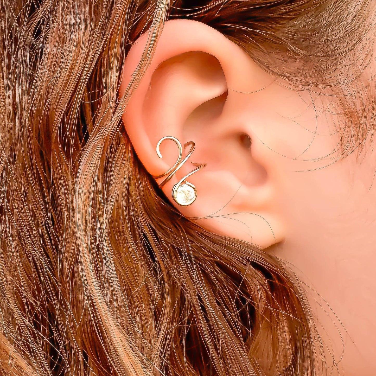 Curl Ear Cuff with Simulated Diamond (CZ), 14K Gold Filled