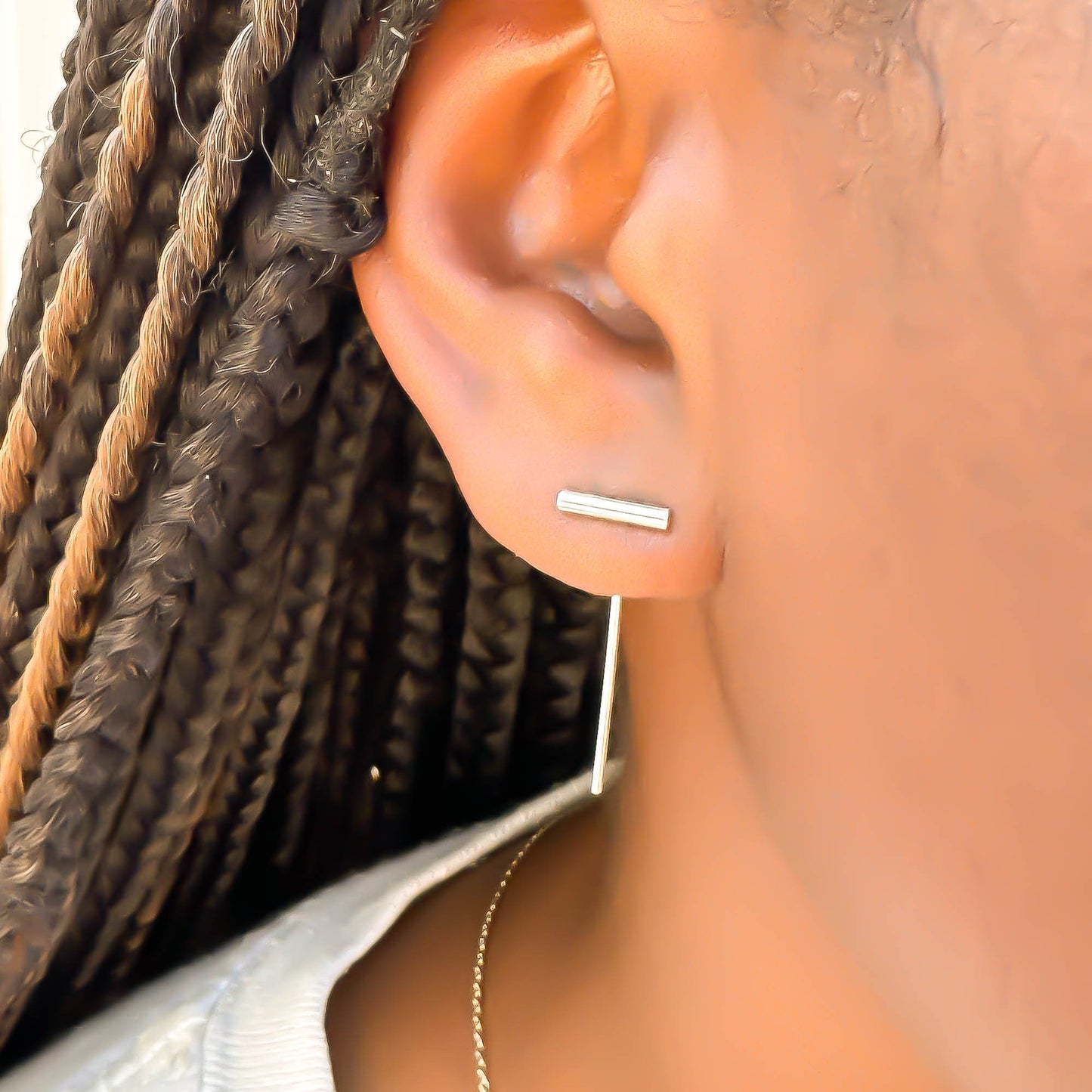 Round Bar Threader Earrings, Sterling Silver