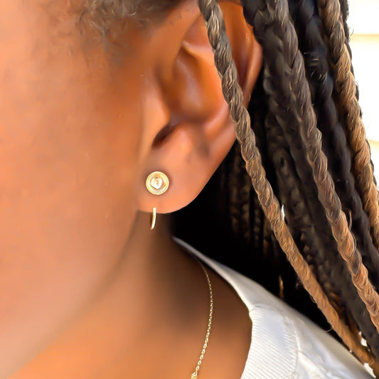 Cup Disc Threader Half Hoop Earrings, 14K Gold Filled