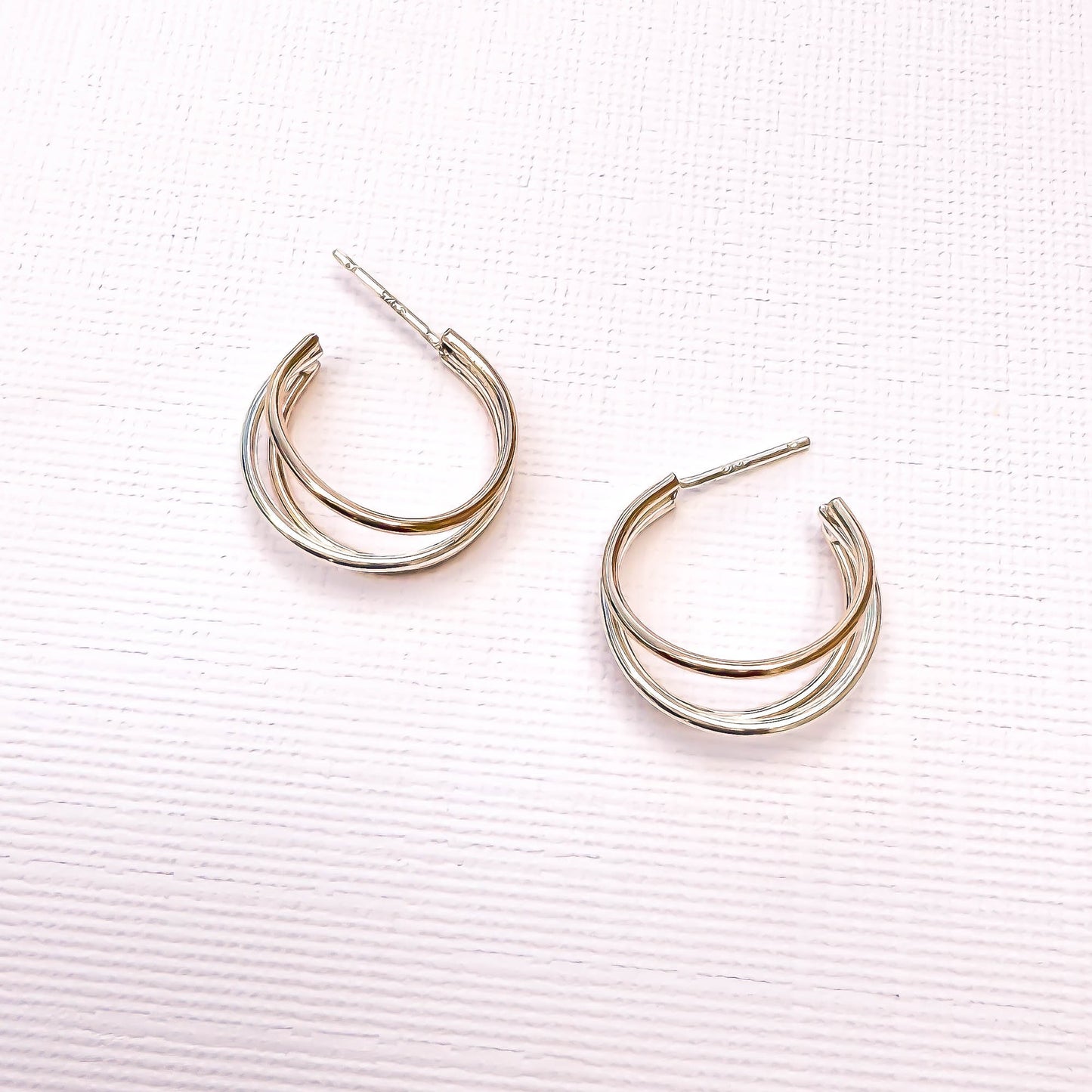 Triple Hoop Earrings with Post, 14K Rose Gold Filled & Sterling Silver