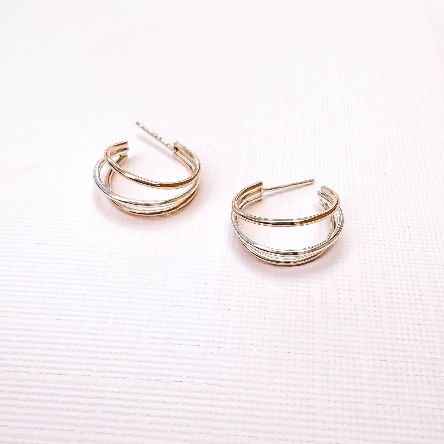 Triple Hoop Earrings with Post, 14K Rose Gold Filled & Sterling Silver
