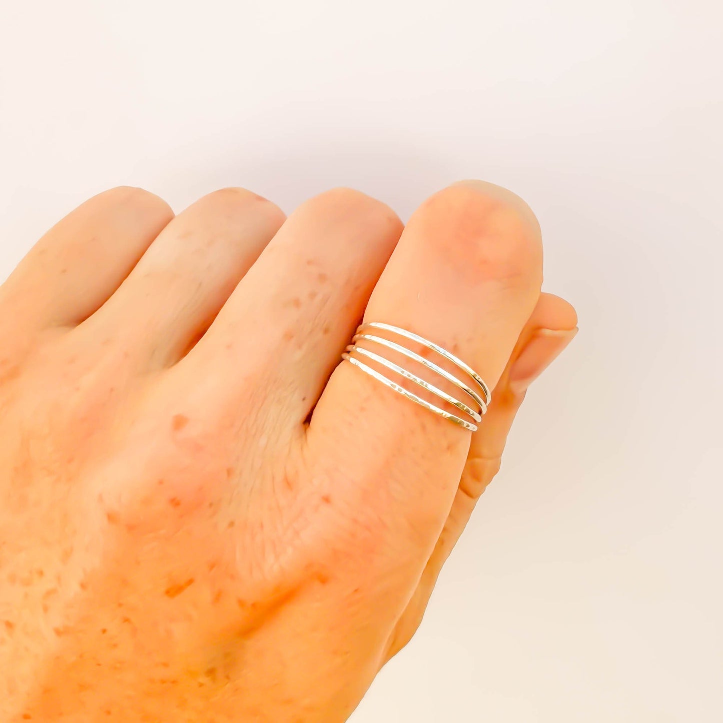 4 Band Hammered Ring, Sterling Silver