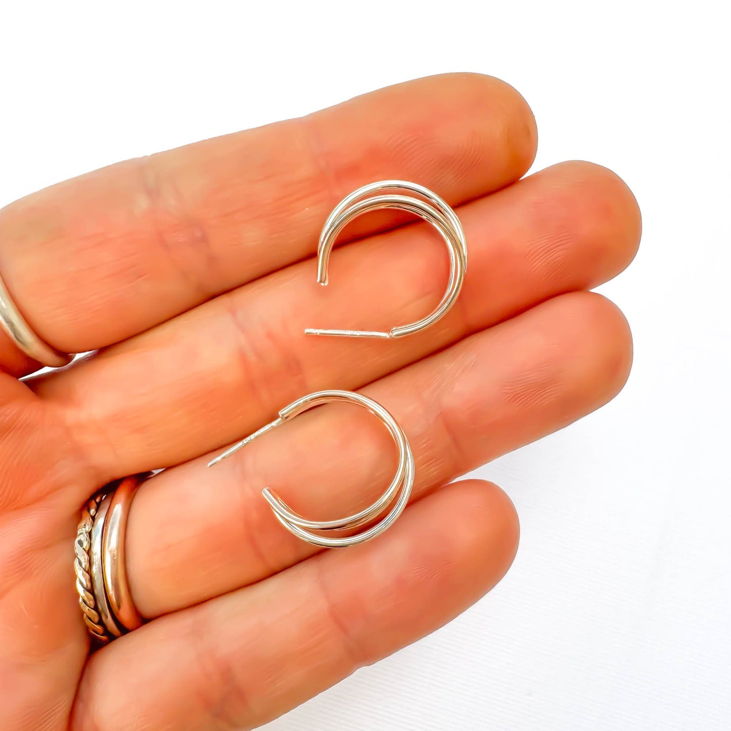 Triple Hoop Earrings with Post, 14K Rose Gold Filled & Sterling Silver