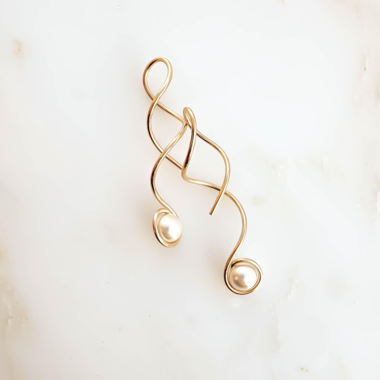 Pearl Threader Spiral Earrings, 14K Gold Filled
