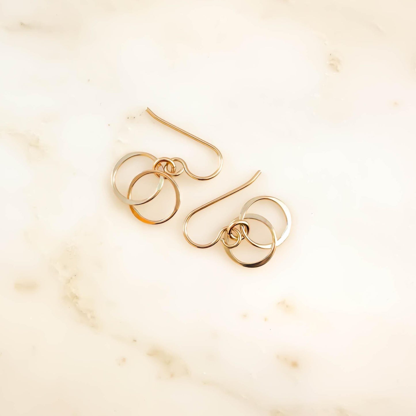 Double Circle Dangle Earrings, 14K Gold Filled