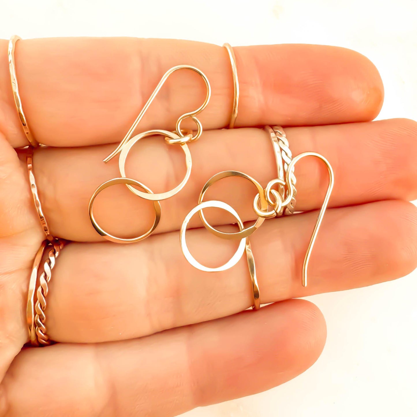Double Circle Dangle Earrings, 14K Gold Filled