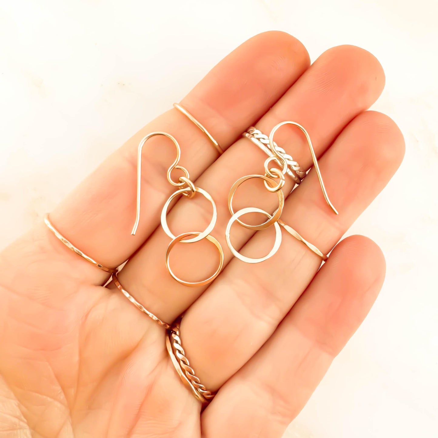 Double Circle Dangle Earrings, 14K Gold Filled