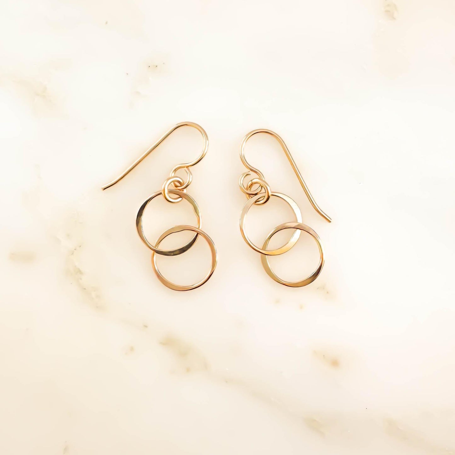 Double Circle Dangle Earrings, 14K Gold Filled