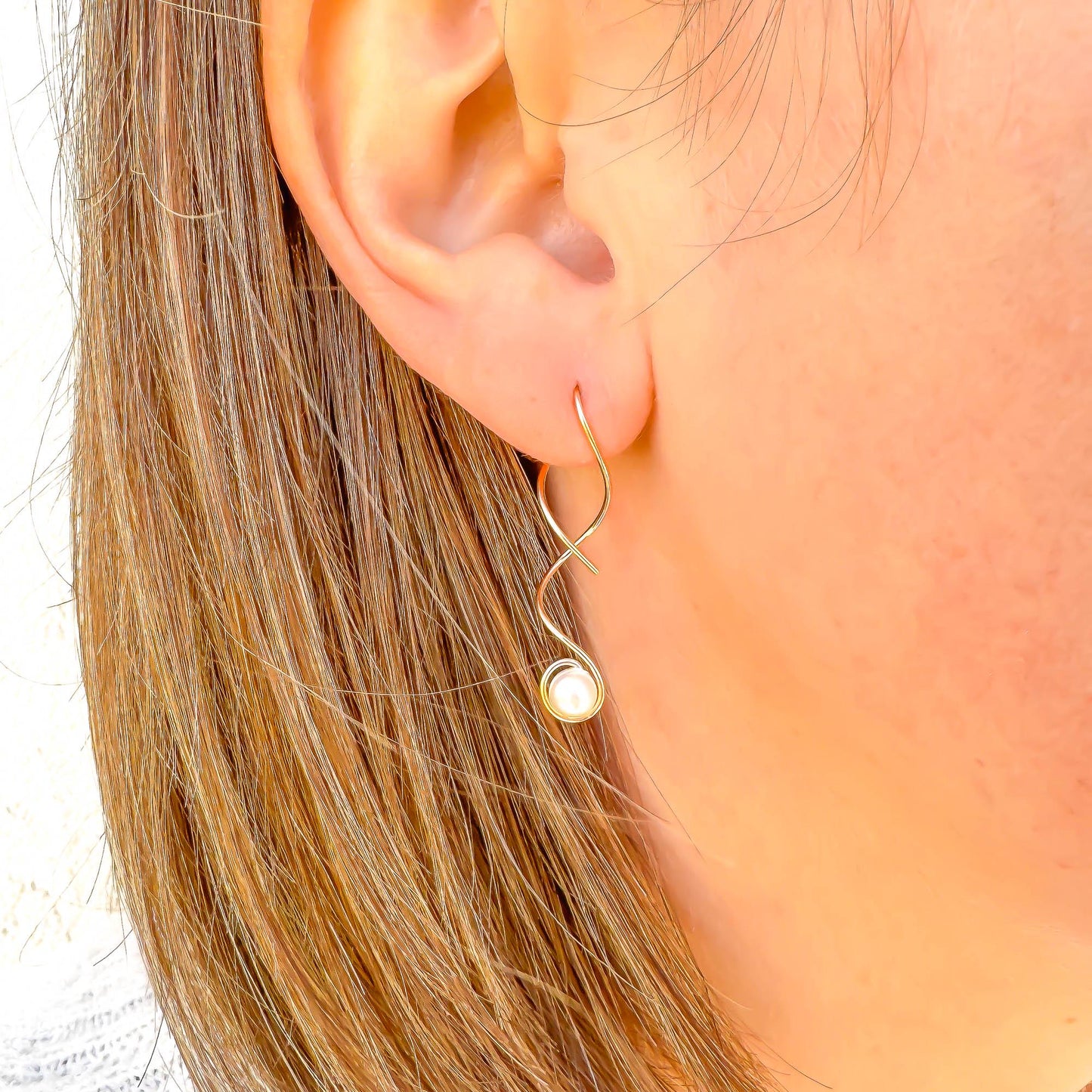 Pearl Threader Spiral Earrings, 14K Gold Filled