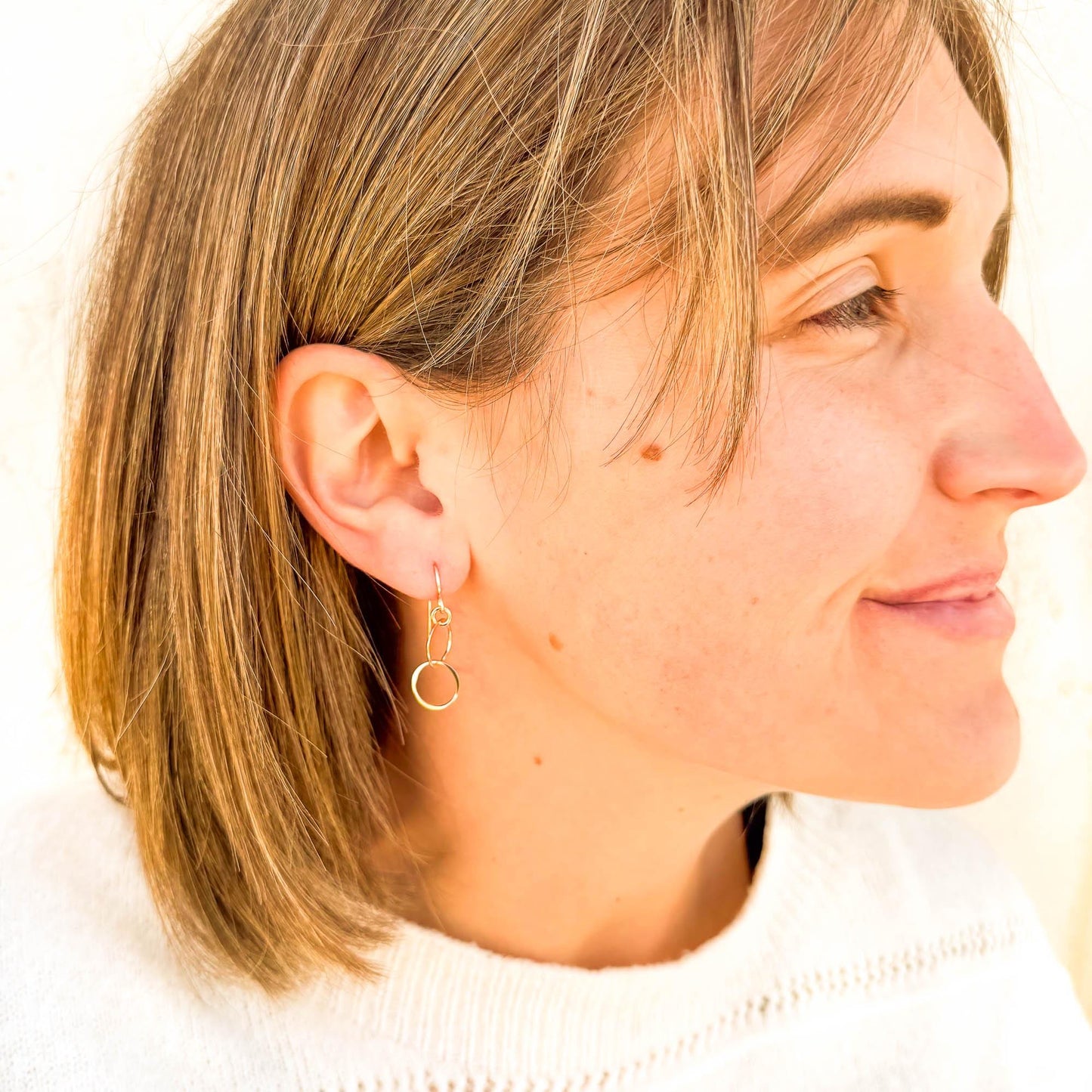 Double Circle Dangle Earrings, 14K Gold Filled