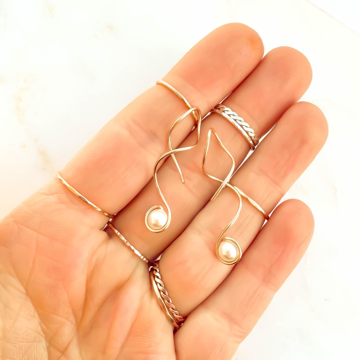 Pearl Threader Spiral Earrings, 14K Gold Filled