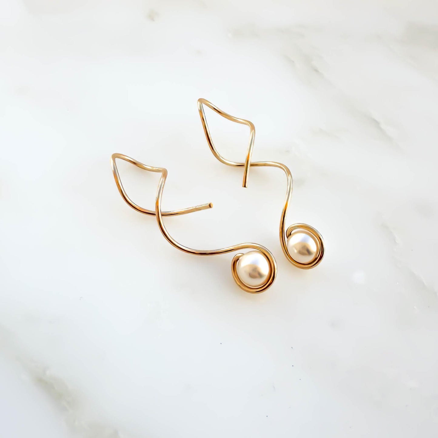 Pearl Threader Spiral Earrings, 14K Gold Filled