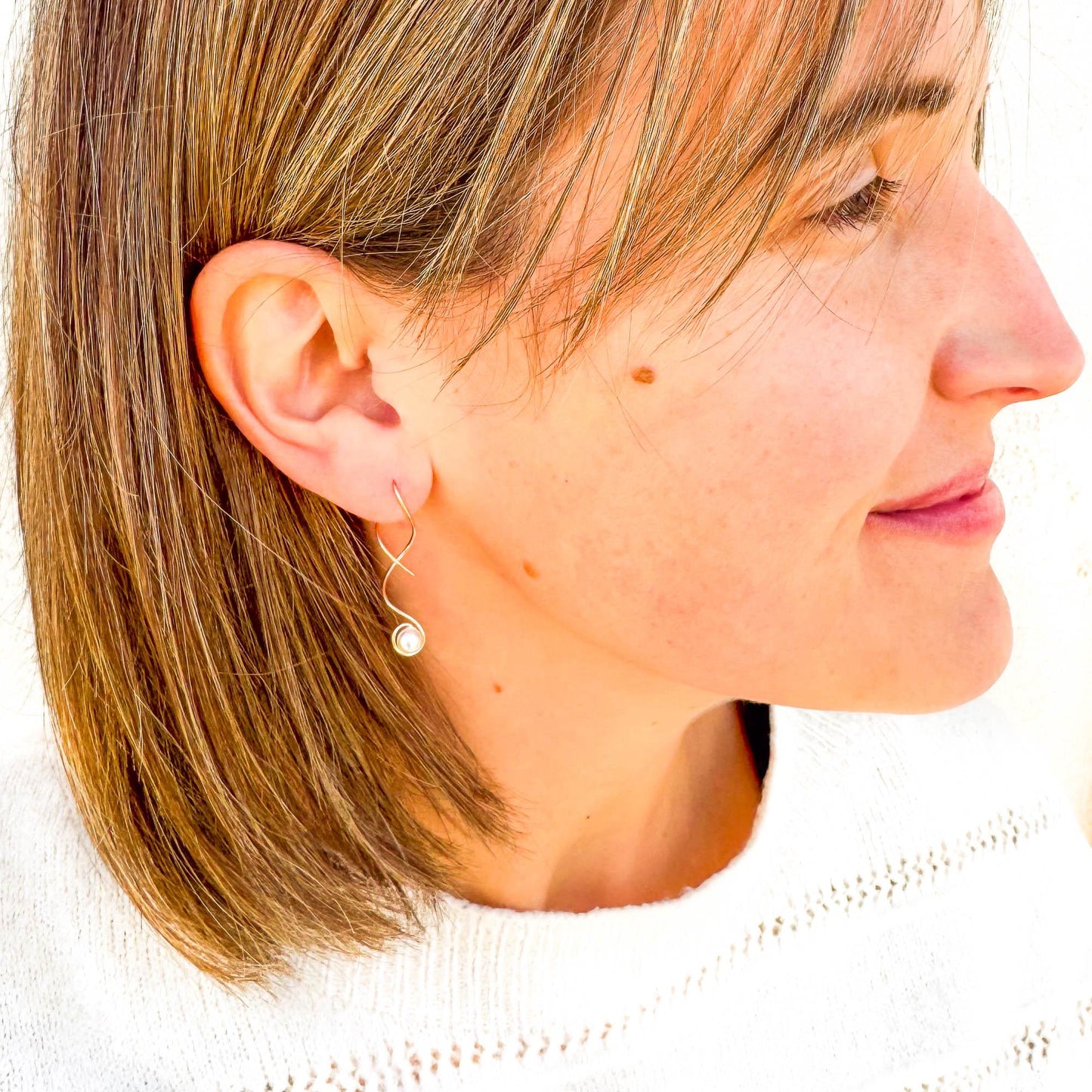 Pearl Threader Spiral Earrings, 14K Gold Filled