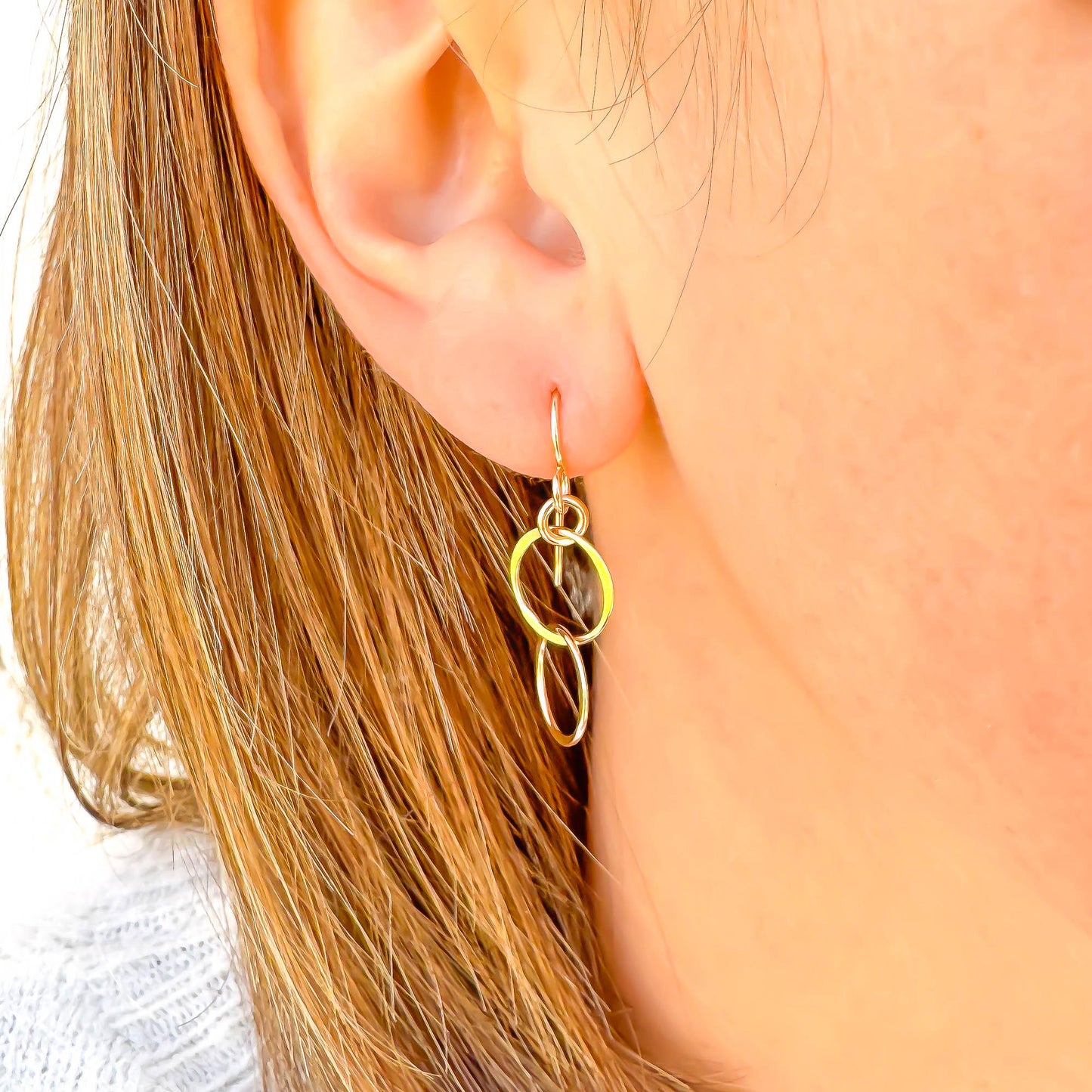 Double Circle Dangle Earrings, 14K Gold Filled