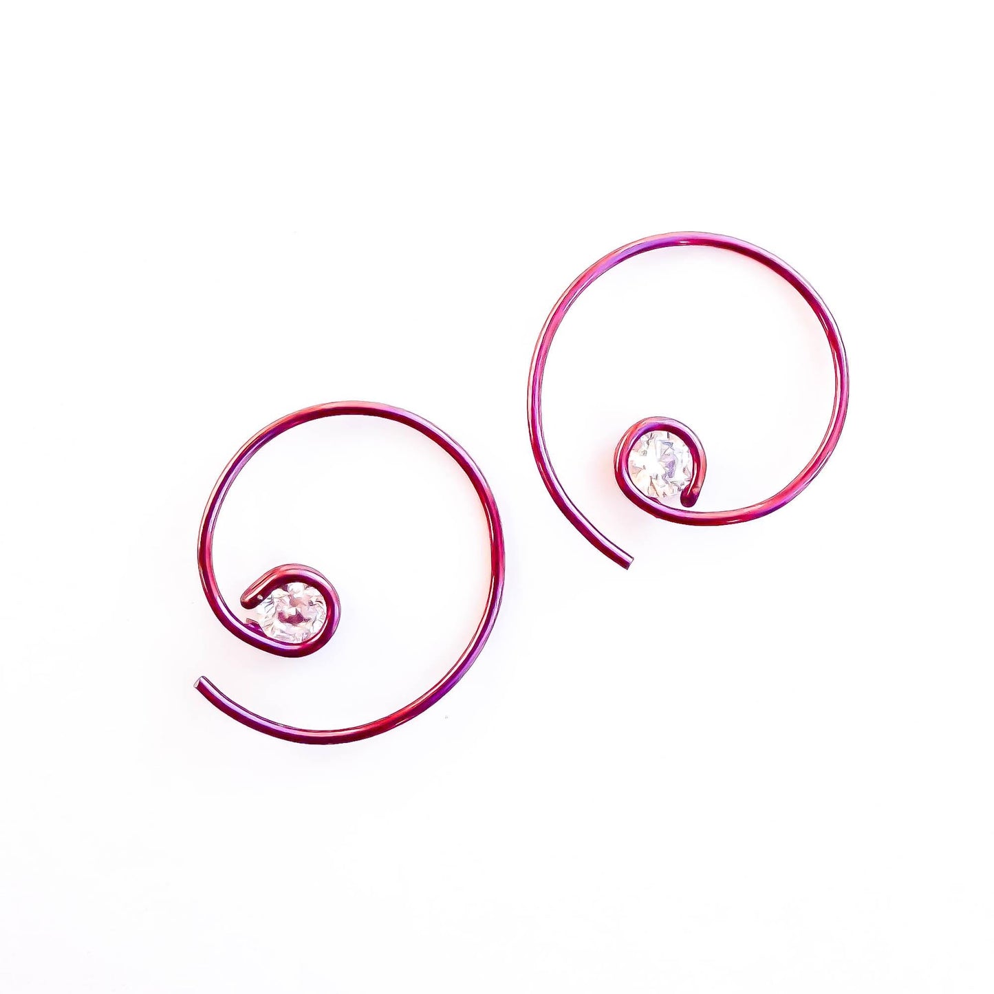 Pink Mini CZ Spiral Hoop Earrings, Niobium