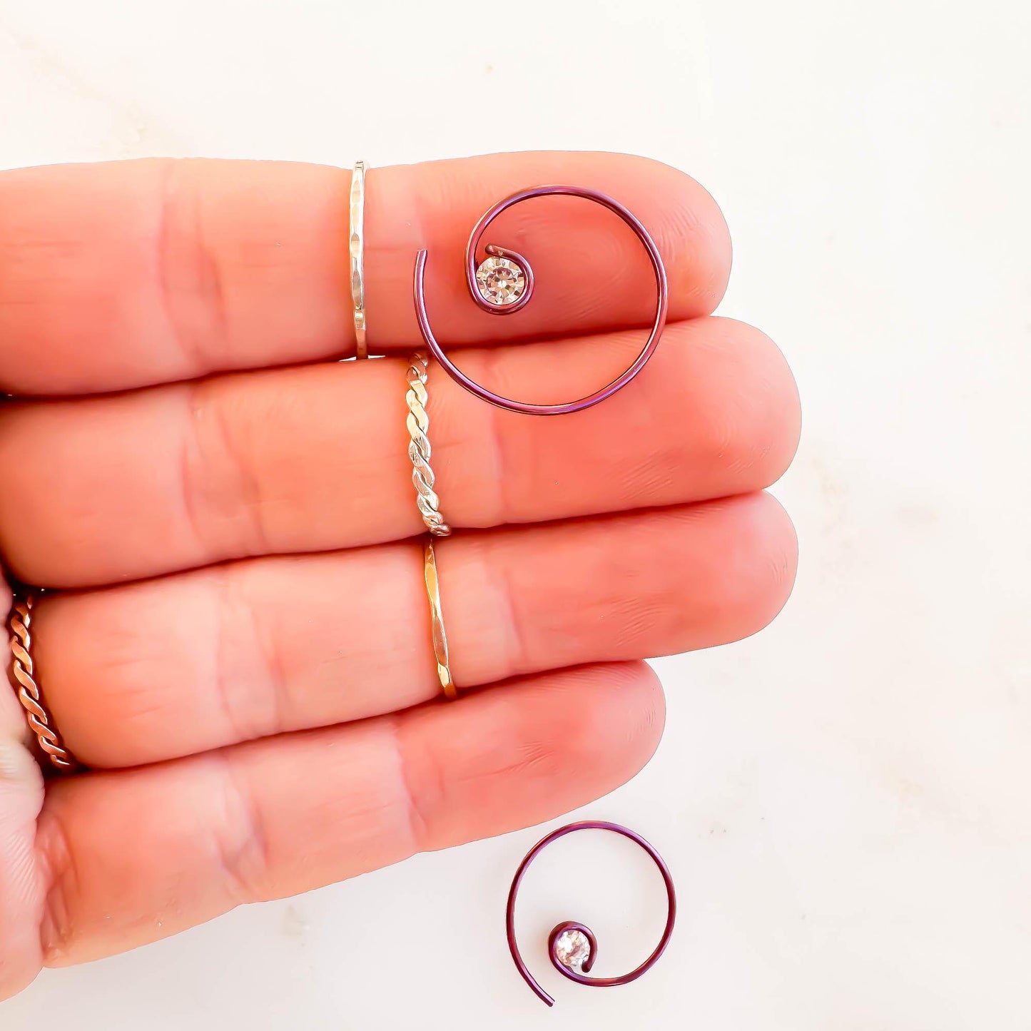 Pink Mini CZ Spiral Hoop Earrings, Niobium